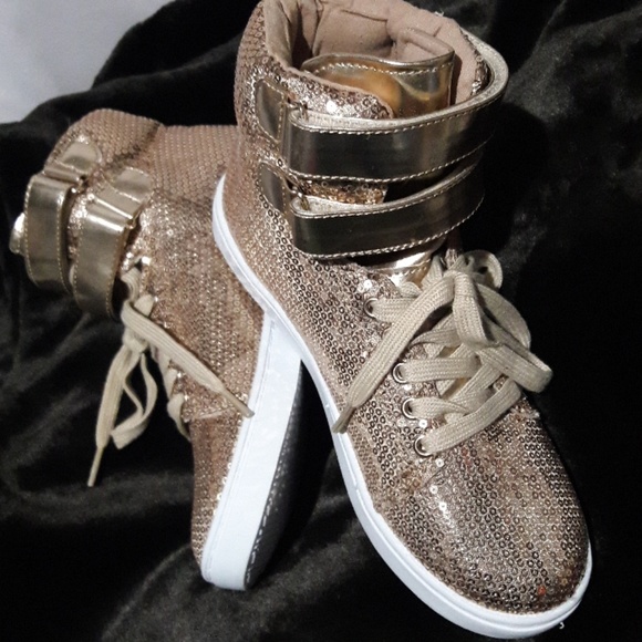 NEW Quipid Gold Sequin hi top Sneakers 6.5m - Picture 2 of 8